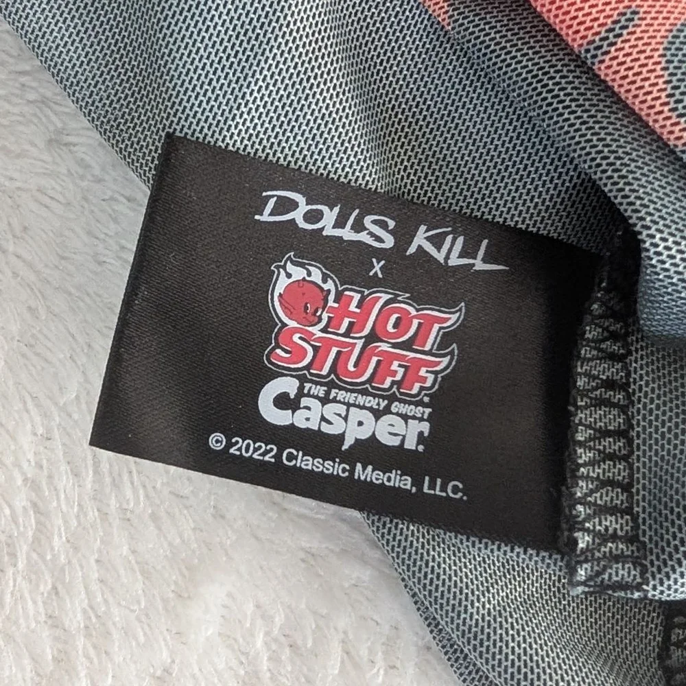 Dolls Kill Hot Stuff Casper Black Red Mesh Trusty Trident Long Sleeve Tee - Med
